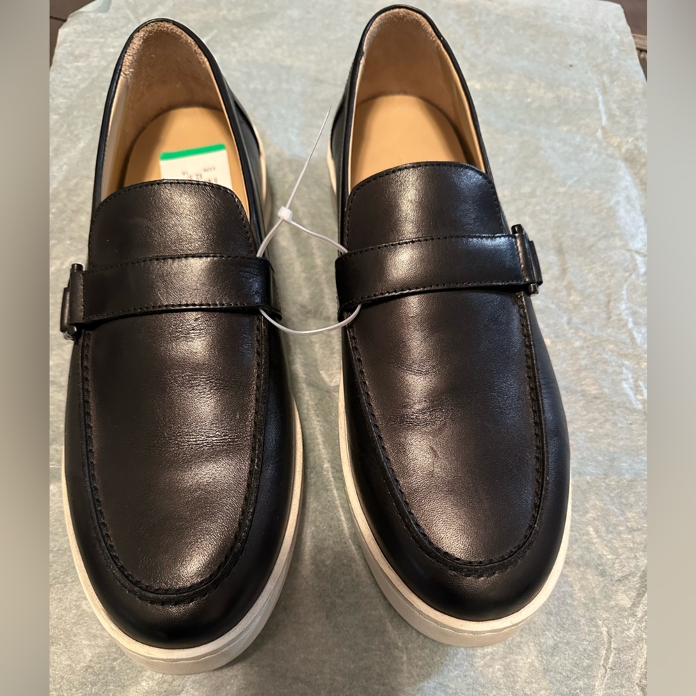 Stuart Weitzman Men's Black Leather Buckle Loafers Sz 10